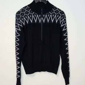 Kinross Black and White 100% Cashmere 3/4 Zip Sweater